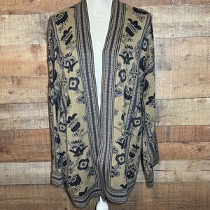 Peruvian Connection Floral Vines Print Knit Cardigan Women's size M Pima Cotton
